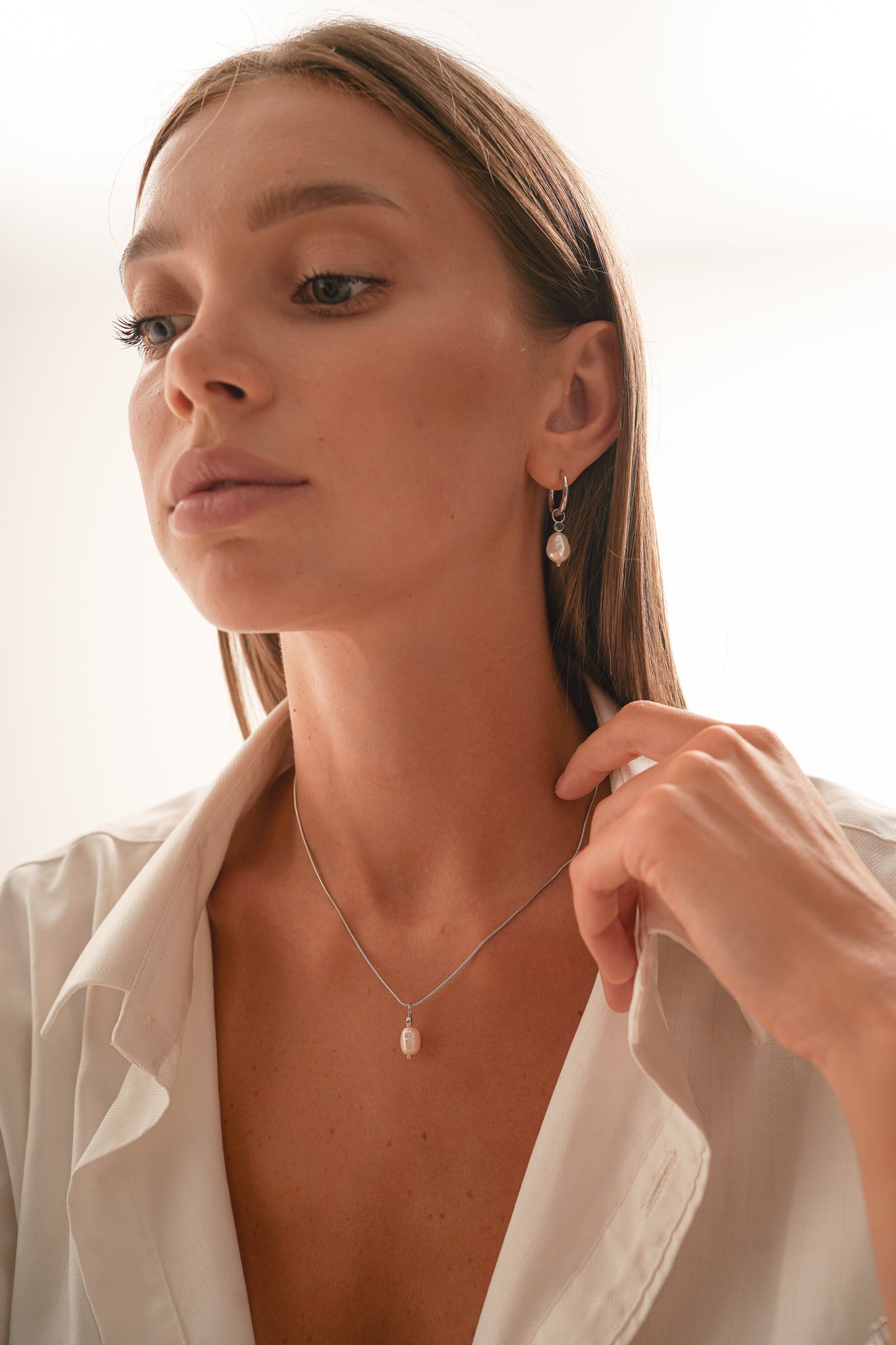 Emerald Pearl Charm Necklace