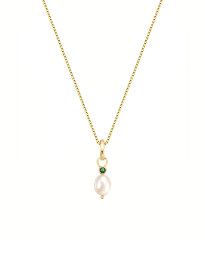 Emerald Pearl Charm Necklace