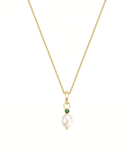 Emerald Pearl Charm Necklace