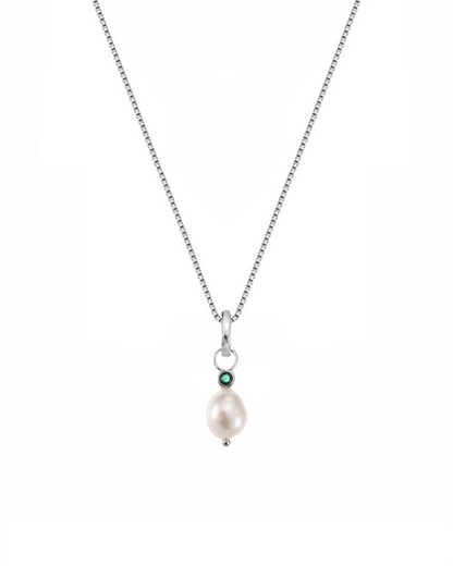 Emerald Pearl Charm Necklace