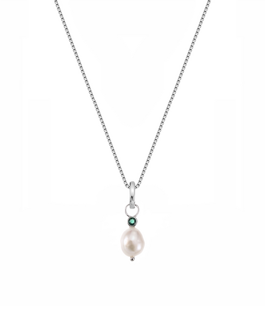 Emerald Pearl Charm Necklace